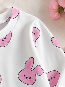 SHEIN Playful Pals 3件組嬰兒女童中性兔子圖案長袖針織圓領上衣 粉色與白色 可愛秋季畢業返校休閒服 6個月-3歲 - 彩色 - 查看 8