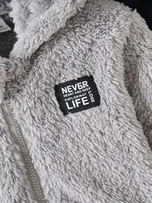 SHEIN Playful Pals 嬰兒雙面絨毛連帽外套，嬰兒秋冬保暖內裡加厚上衣，海軍藍/灰色，柔軟百搭適合日常穿著 - 彩色 - 查看 5