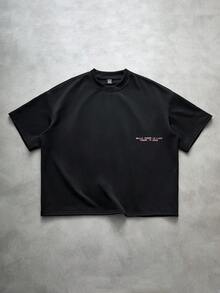 PAVTROS 男士街頭風花卉英文字母 3D 泡泡印花黑粉配色 T-shirt，適合戶外城市度假、音樂節、日常穿著，夏季款 - 黑色 - 查看 8