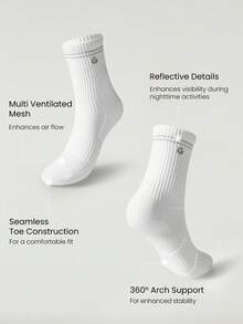 GLOWMODE 3 Pasang Kaos Kaki Pendek Lembut dan Nyaman untuk Latihan, Lari, Olahraga, Berventilasi, Konstruksi Ujung Jari Tanpa Jahitan, Penyangga Lengkungan Kaki - Putih - View 4