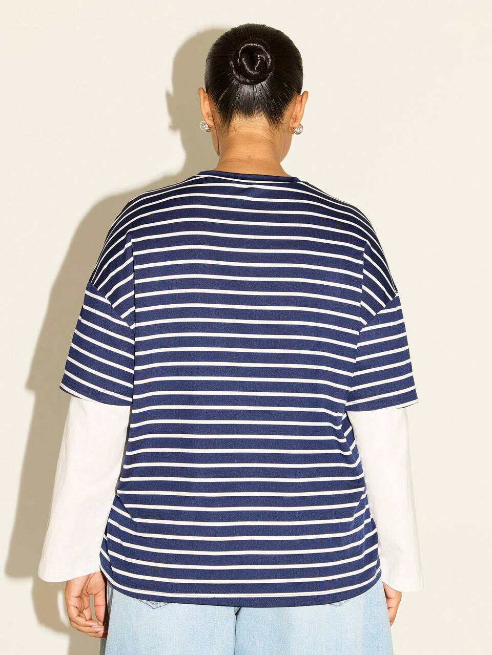 Plus Size Striped 2 IN 1 Long Sleeved Striped Tee Casual Preppy Wear To Work Wear Every Day Essentials Basics Striped Tee Cool College Fall Summer Spring Y2K Minimal