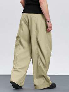 Manfinity Hypemode Men's Solid Color Pocket Casual Versatile Daily Travel Wide Leg Long Pants - Light Yellow - View 2