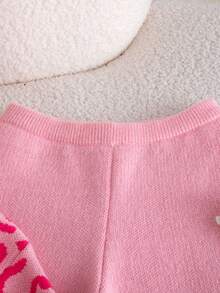 SHEIN Playful Pals 女童豹紋高領長袖毛衣與直筒長褲套裝，休閒外出與派對百搭秋季穿搭 - 粉色 - 查看 8