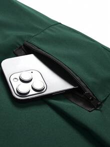 Manfinity Homme Men's Solid Color Long Sleeve Zip-Up Hooded Jacket - Green - View 3