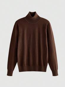 Lornavo Men's Solid Color High Neck Long Sleeve Sweater High Quality - Mocha Brown - View 3