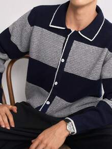 Manfinity Hypemode 男士秋冬休閒拼色拼接開襟羊毛衫 節日度假風 秋冬街頭穿搭 冬季 - 彩色 - 查看 7