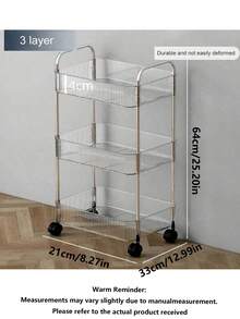 1pc Multi-Layer (2/3/4 Layers) Transparent Multipurpose Rolling Cart, Storage Rack, Strong Load-Bearing Capacity, Rotatable Wheels, Lockable, Convenient And Flexible, Acrylic Material, Floor Standing Mobile Snack Storage Cart, Suitable For Kitchen - Multicolor - View 8