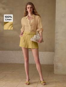 MOTF PREMIUM LINEN CASUAL/DATE/VACATION SHORTS, SPRING/SUMMER - Mustard Yellow - View 1
