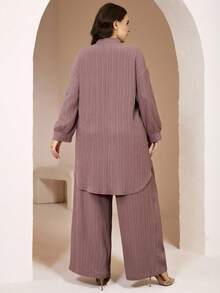 Solavon Plus Size Elegant Commuter Solid Color Shirt & Pants 2 Pieces Set - Dusty Pink - View 2