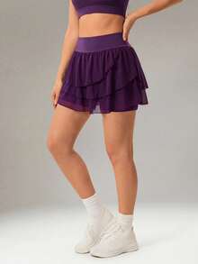OutZeal Tennis Skirts Women Outdoor Skirts Ruffled Hem 2-In-1 Design Built-In Shorts With Pocket - Purple - View 8