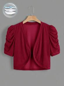 SHEIN Clasi 大尺碼花瓣袖前開襟短版夾克 - 酒紅色 - 查看 1