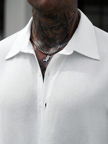 Manfinity Homme Men's Solid Color Long Sleeve Single-Breasted Shirt And Pants Casual Set - White - View 4