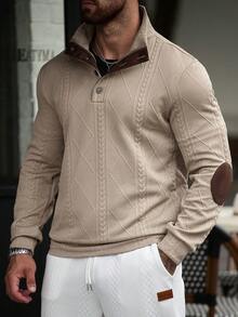 Manfinity CasualCool 男士白色秋季半拉鍊立領運動衫，極簡風紋理半拉鍊套頭衫 - 白色 - 查看 7