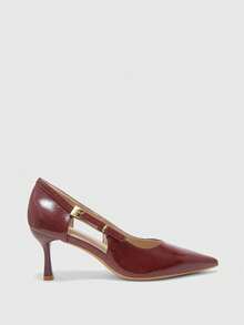 CUCCOO BIZCHIC Women's Fashion Gold Button Pointed Heel High Heel Shoes Fall Shoes - Burgundy - View 2