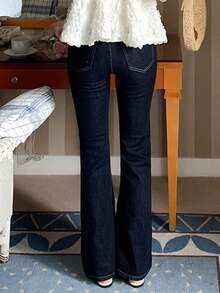 DAZY Contrast Stitching Decor Slim Fit Flare Leg Jeans Long Pants Elegant Vacation Spring Autumn Women's Denim - Blue - View 7