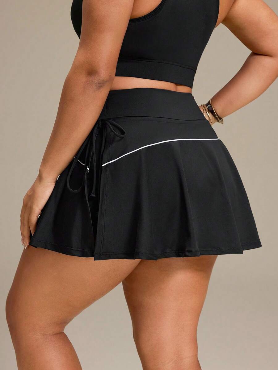 Slayform Women's Plus Size Colorblock Casual Daily Travel Sports Skort - Black - View 1
