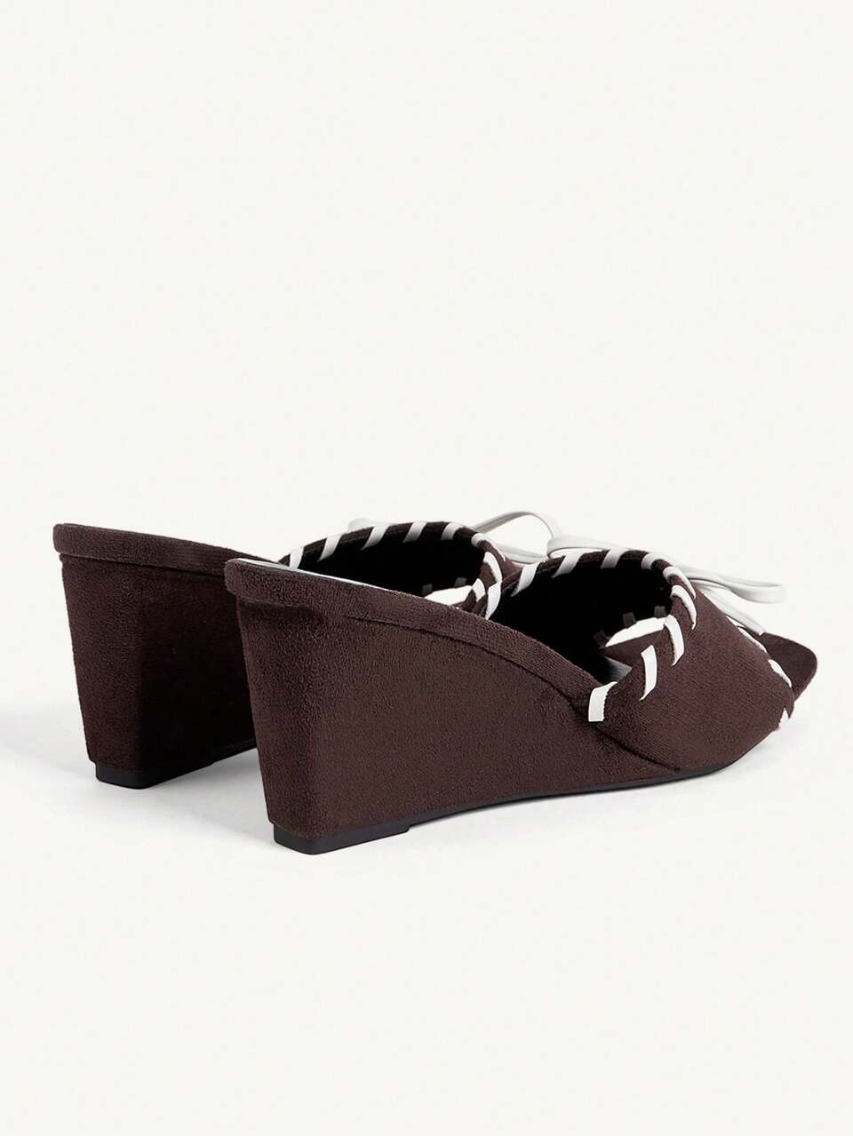 CUCCOO CHICEST Women's Shoes Contrast Color Thin Edge Square Toe Slope Heel Commuter Versatile Brown Suede Women's Slope Heel Platform Sandals Dating Outdoor Vacation