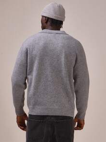 Musero Realxed Fit Polo Collar Knit Jumper Short Button Placket Textured Knit Core Knit Essentials - Grey - View 4