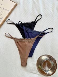 Napfluff 3pcs Multi-Color Women's Thong Panties - Multicolor - View 1