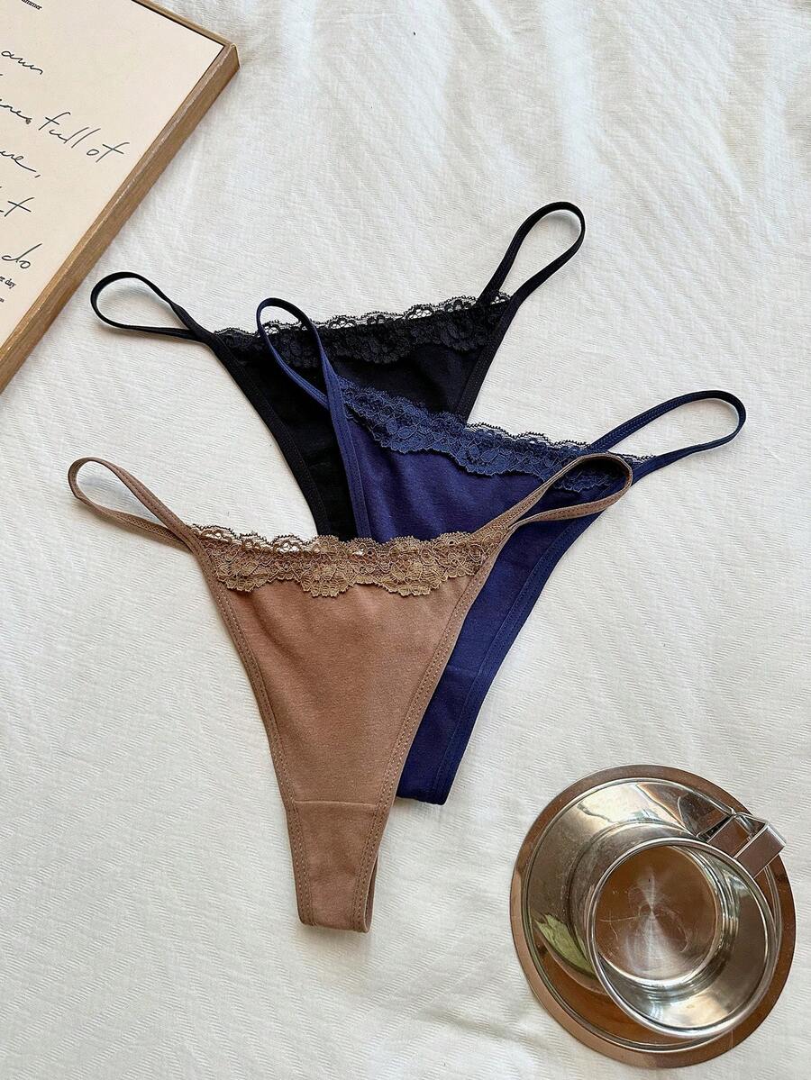 Napfluff 3pcs Multi-Color Women's Thong Panties - Multicolor - View 1