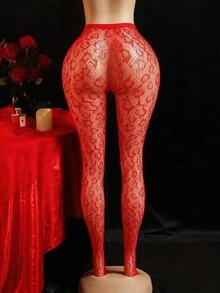 ChaseTheNight 1pc Women's Fashion Sexy Leopard Print Fishnet Stockings - Red - View 2
