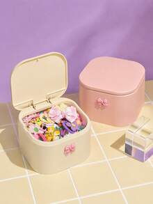 Joivida 1PC Hair Accessory Storage Box, Large Capacity Plastic Organizer Box Decorated With Lovely 3D Bow Ornament, Equipped With Press-Type Flip Lid Design To Block Dust And Keep Small Items Tidy, Offers Ample Inner Space To Store Hair Clips, Hair Ties - Multicolor - View 6