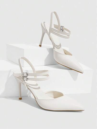 CUCCOO SZL Zapatos de tacón alto de aguja con punta fina y correa al tobillo para mujer, color beige, estilo sexy de moda para fiesta de noche, negocios y desplazamientos diarios, tipo slingback