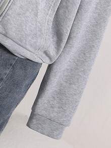 SHEIN Sparklyn 秋冬女款連帽拉鍊外套 街頭風休閒混搭款 保暖針織面料 微鬆版型 Y2K灰色 - 彩色 - 查看 6