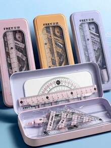 7-Piece Multifunctional Drawing Ruler & Compass Set For Student Exams. This Set Comes With Seven Drawing Tools Including Triangular Rulers, Protractors And Compasses, Which Are Practical Stationery Supplies For Students. - 1pc - View 3