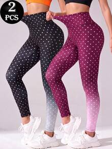 Velisys Velisys New Summer Women's High Waist Slim Fit Polka Dot Gradient Print Sports Leggings - Multicolor - View 1
