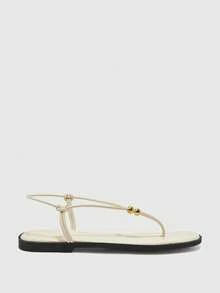 CUCCOO BIZCHIC Ladies Spring And Summer Models, Gold Bead Decoration, Knotted Thin Straps, Toes, Flat Bottom, Casual Daily, Apricot Sandals. - Apricot - View 2