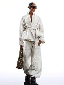 LYSMO Women's Fashion Versatile Long Sleeve Trench Coat Jacket For Daily Wear - White - View 7