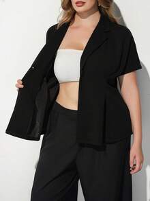 Maija Plus Size Elegant Commuter Solid Color Waist-Cinching Blazer - Black - View 7