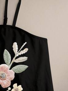 Resyla 女款仿珍珠裝飾花卉蝴蝶刺繡圖案休閒派對細肩帶洋裝 - 彩色 - 查看 6