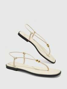 CUCCOO BIZCHIC Ladies Spring And Summer Models, Gold Bead Decoration, Knotted Thin Straps, Toes, Flat Bottom, Casual Daily, Apricot Sandals. - Apricot - View 4