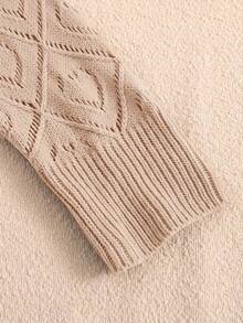 SHEIN Clasi Solid Color Hollow Knit Plus Size Cardigan - Khaki - View 12