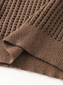 SHEIN Teen Boys' Crew Neck Textured Knit Sweater,Minimalist Solid Color Brown Pullover Top For Autumn - Brown - View 8