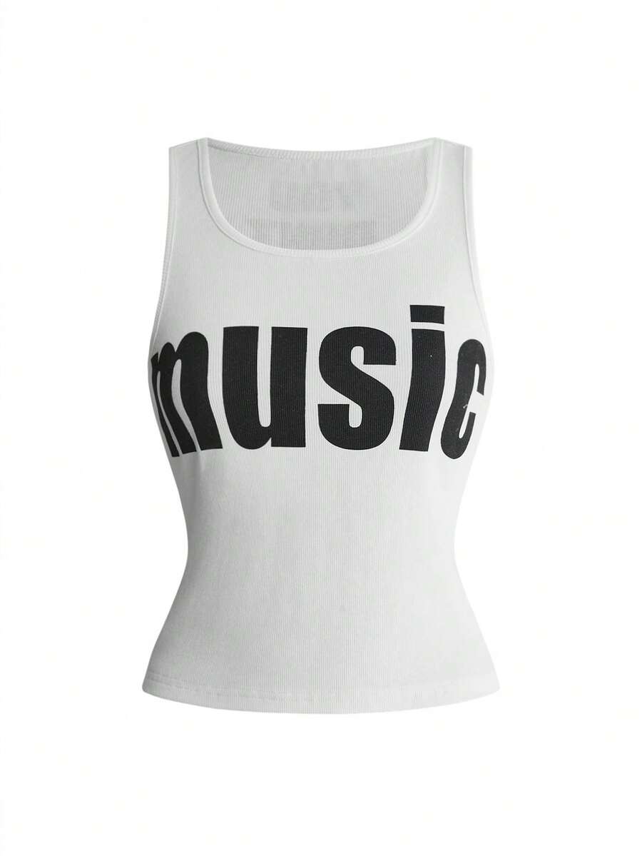 ROMWE Y2K Letter Print Women's Casual Tank Top - White - View 1