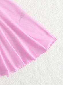 SHEIN Traje de baño de una pieza con tirantes finos y estampado floral, con falda de malla de unicolor para niña preadolescente - Multicolor - Ver 3