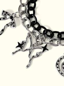 Popjeli 1 Dark Polka Dot Cross Butterfly Charm Bracelet, Bow Swirl Bow Bracelet - Silver - View 11