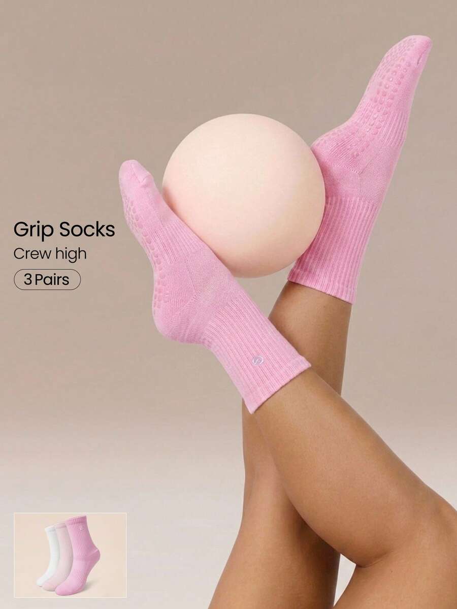 GLOWMODE Make A Move Grip Scrunch Crew Socks - White+Barely Pink+Pink - View 1