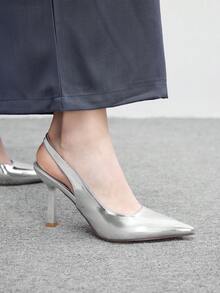 CUCCOO BIZCHIC 女款時尚銀色優雅尖頭經典百搭細高跟單鞋，適合通勤、約會與派對 - 銀2鐵板 - 查看 4