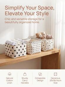 Haus Hana 1Pc/2Pcs/3Pcs Pattern Cotton Linen Fabric Storage Box, Durable Cotton Linen Material With Three Classic Printed Motifs. Portable Foldable Tidying Case For Vanity Table Use, Indoor Corner Clutter Sorting Accessory For Home Personal Item Collection. - Multicolor - View 12