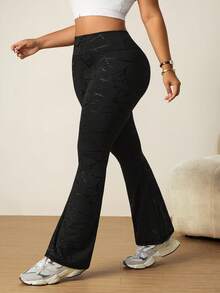 SHEIN Rhythm Era بنطلون رياضي كاجوال بخصر عالي وقصة واسعة من الأسفل للمقاسات الكبيرة - الأسود - مشاهدة 4