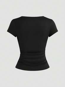Sweetra Plus Size 2 In 1 Lace Patchwork Collar T-Shirt - Black - View 2
