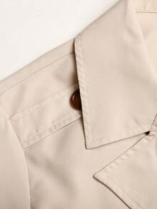 Tween Girl Casual Daily Fashion Button Long Sleeve Lapel Trench Coat - Apricot - View 5