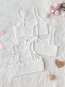 SHEIN 3 piezas de camisetas de tirantes acanaladas de unicolor para niñas preadolescentes - Blanco - Ver 3