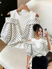 SHEIN Clasi Women's Plus Size White Cold Shoulder Twist Front Blouse, Suitable For Daily Wear And Office Morning Date Night Summer Casual Elegant - White - View 1