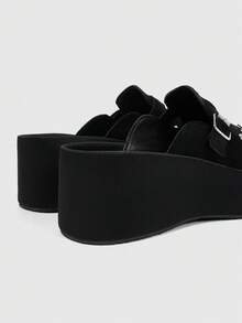 Sugerpunk Women's Fashion Platform Sandals, Dark Punk Style Heavy Industry Rivet Gas Eye Design Thick-Soled Wedge Sandals, Adjustable Elastic Design Subculture - Black - View 4
