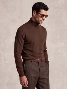 Lornavo Men's Solid Color High Neck Long Sleeve Sweater High Quality - Mocha Brown - View 5